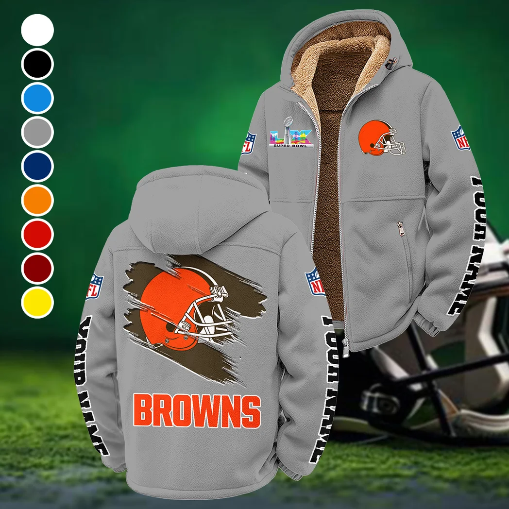 Football Brown Crew Winter Fleece Jacket, Cold Weather Hiking Fleece HVN1458CL - Grey