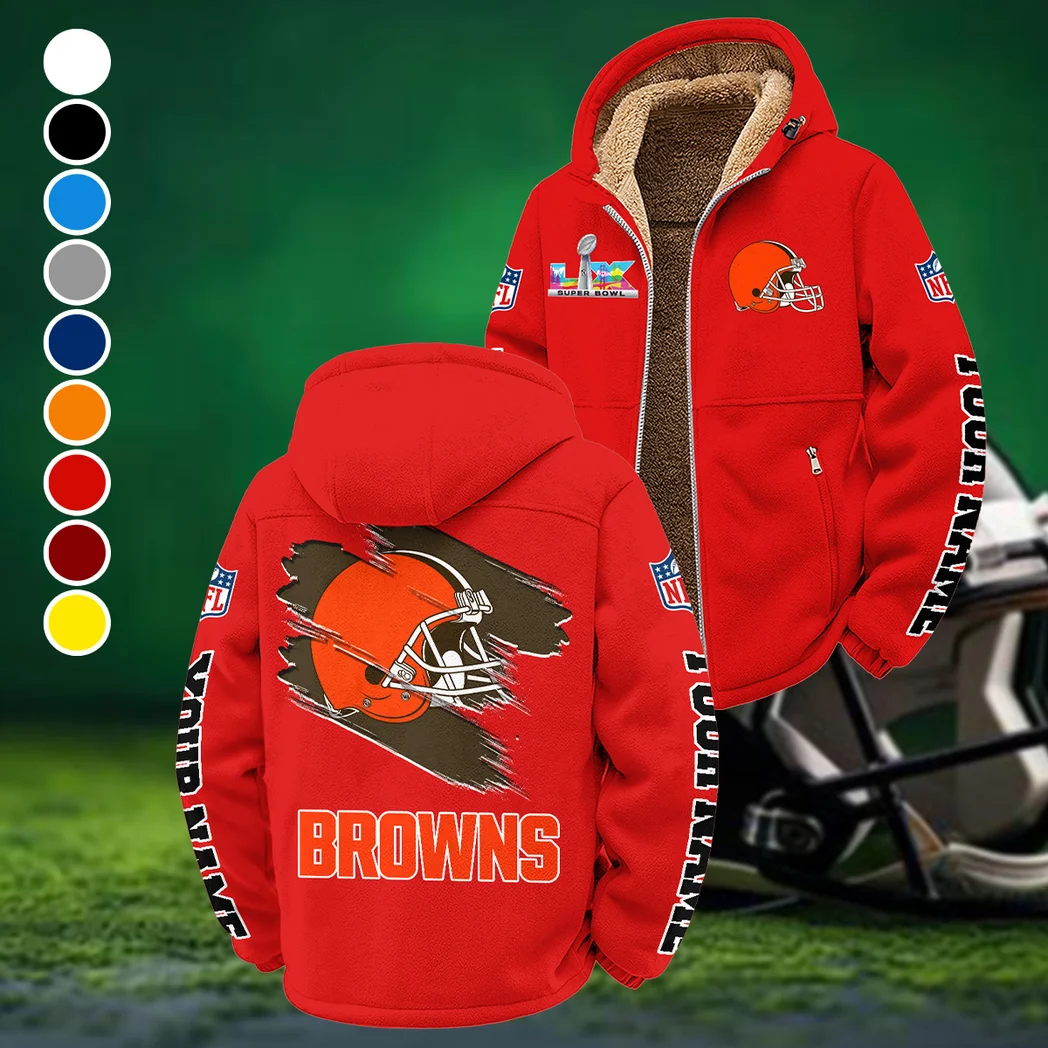Football Brown Crew Winter Fleece Jacket, Cold Weather Hiking Fleece HVN1458CL - Red