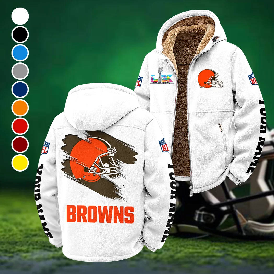 Football Brown Crew Winter Fleece Jacket, Cold Weather Hiking Fleece HVN1458CL - White