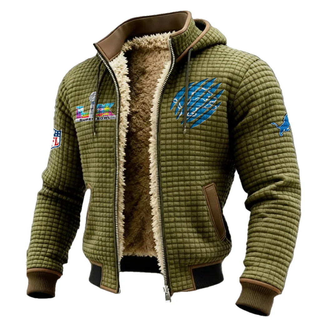 Football Lion Crew Fleece-Lined Hooded Jacket, Elite Athlete Winter Jacket HVN1459DL - Green - Image 2