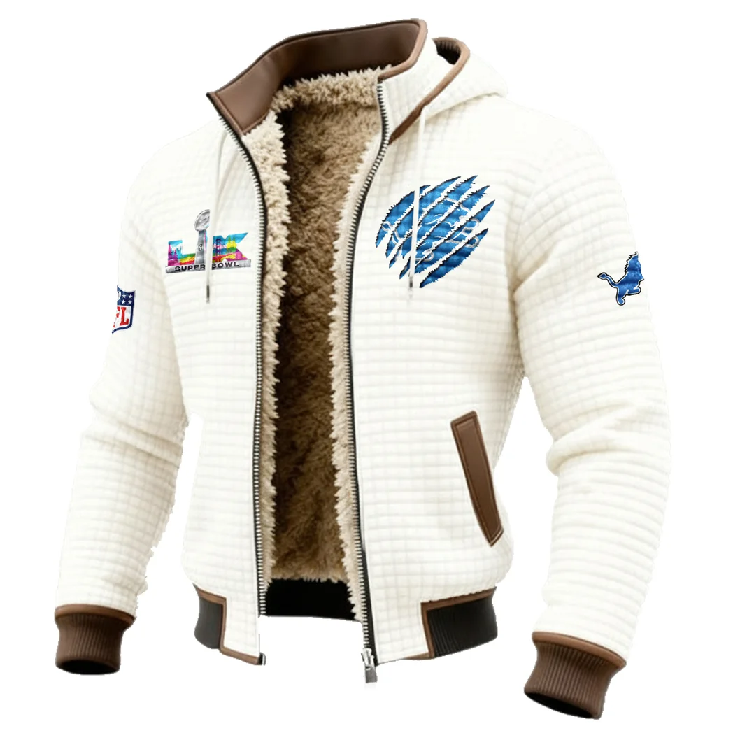 Football Lion Crew Fleece-Lined Hooded Jacket, Elite Athlete Winter Jacket HVN1459DL - White - Image 2