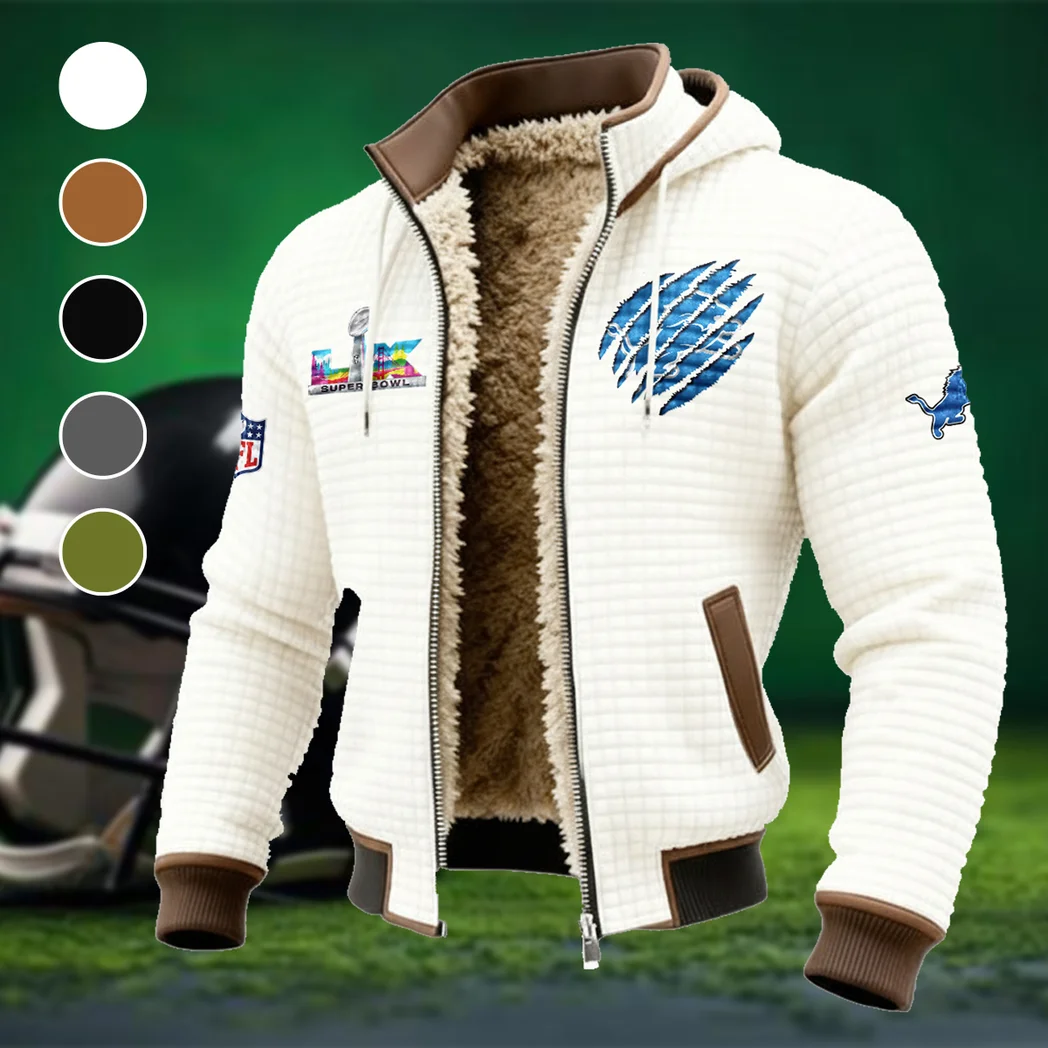 Football Lion Crew Fleece-Lined Hooded Jacket, Elite Athlete Winter Jacket HVN1459DL - White