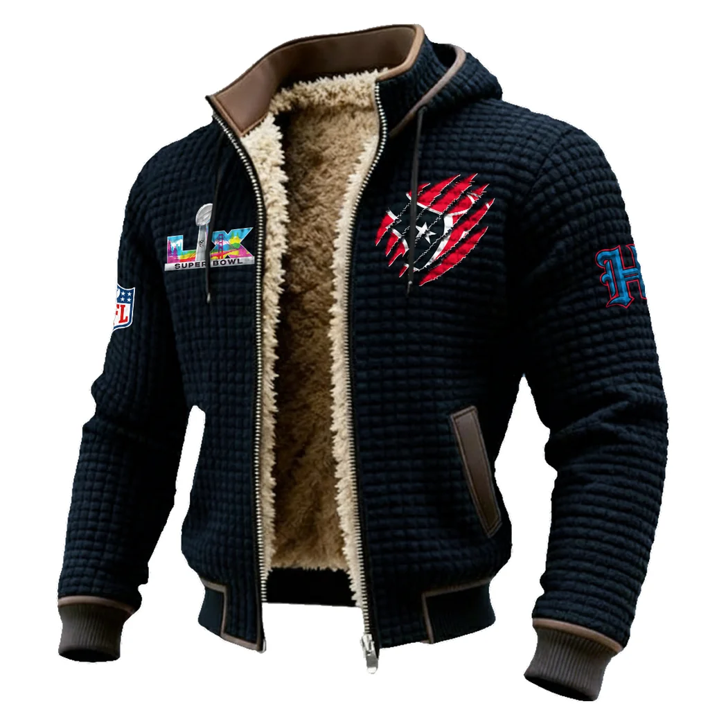 Texan Crew Fleece-Lined Hooded Jacket, Wind-Blocker Insulated Hoody HVN1459HT - Black - Image 2