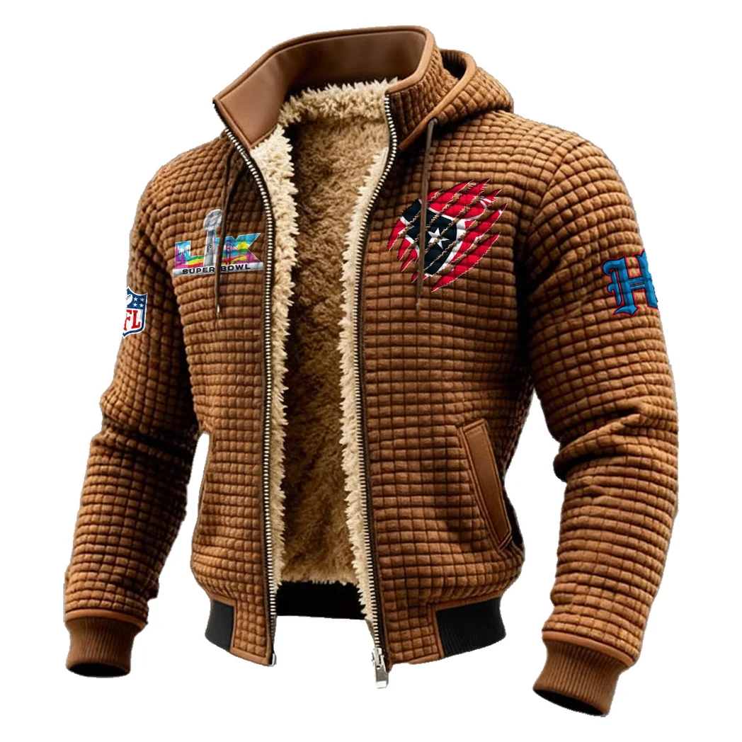 Texan Crew Fleece-Lined Hooded Jacket, Wind-Blocker Insulated Hoody HVN1459HT - brown - Image 2