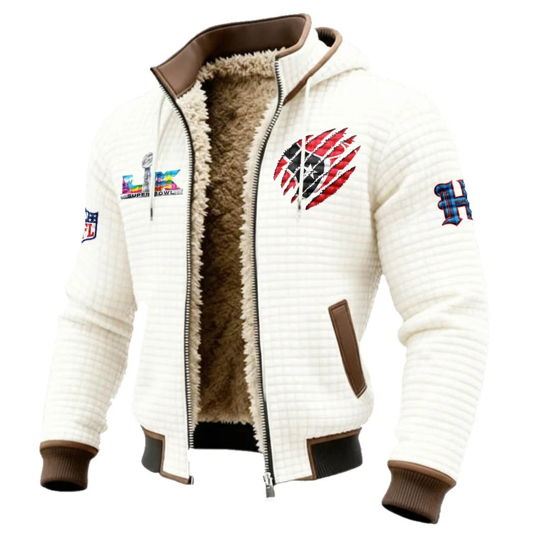 Texan Crew Fleece-Lined Hooded Jacket, Wind-Blocker Insulated Hoody HVN1459HT - White - Image 2