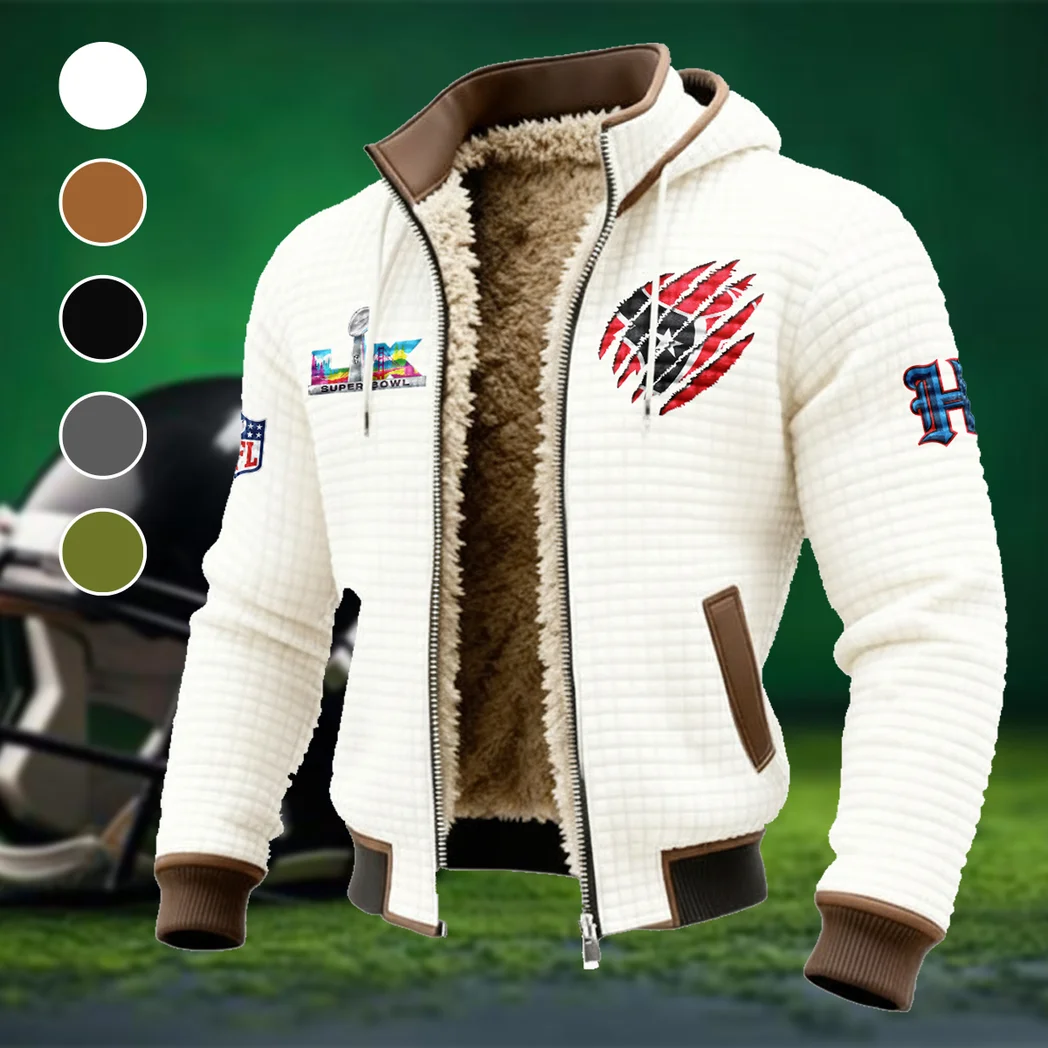 Texan Crew Fleece-Lined Hooded Jacket, Wind-Blocker Insulated Hoody HVN1459HT - White