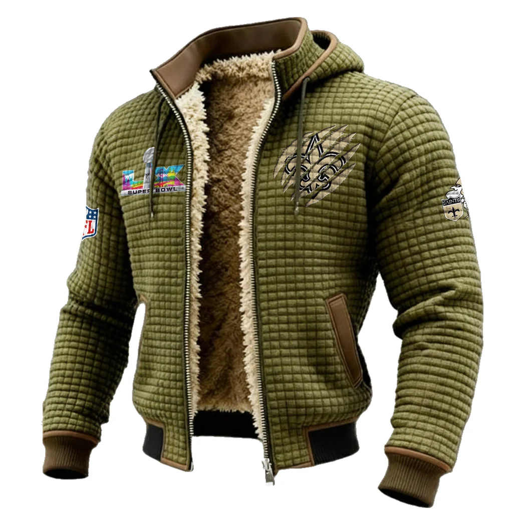 Crescent Fans Fleece-Lined Hooded Jacket, Brushed Interior Winter Jacket HVN1459NS - Green - Image 2
