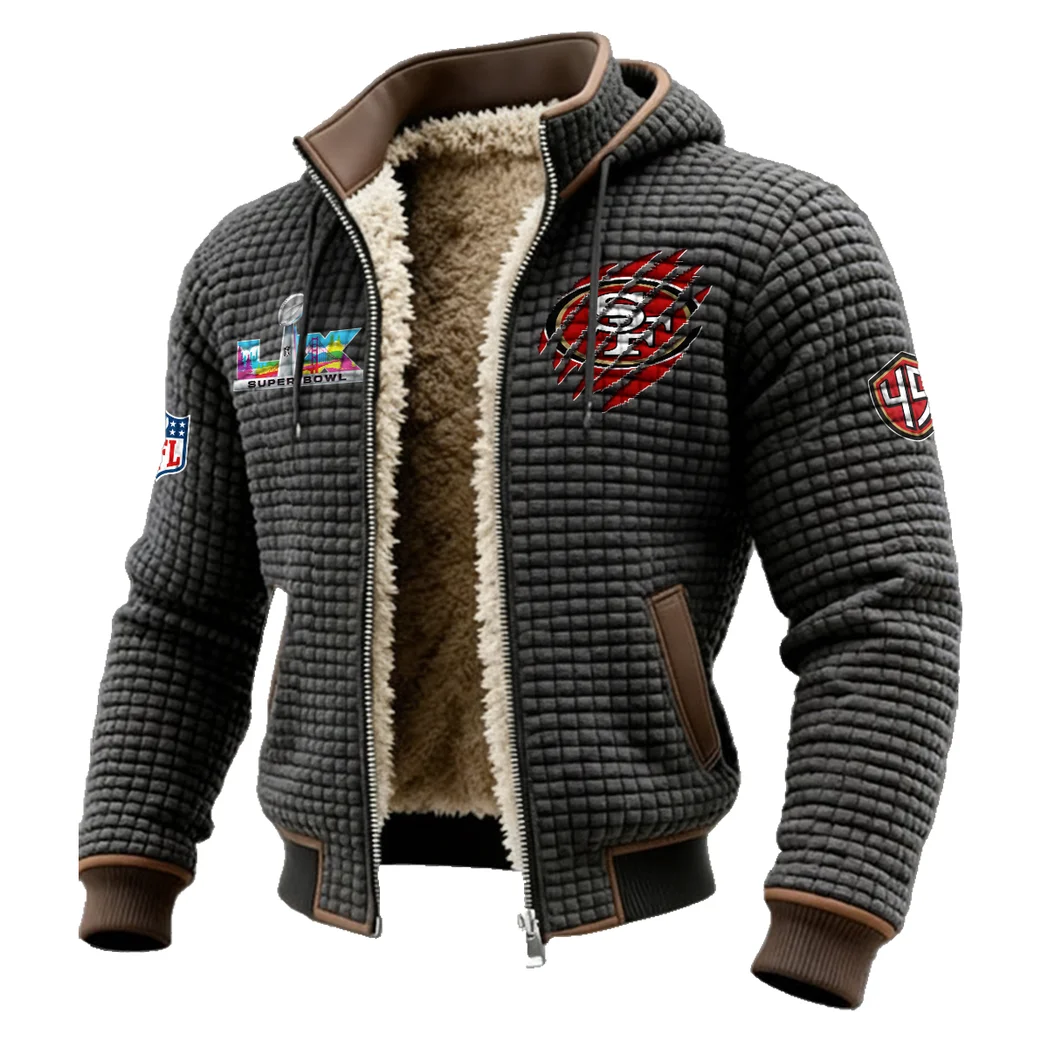 Golden City Crew Fleece-Lined Hooded Jacket, Premium Bonded Fleece Jacket HVN1459SF - Grey - Image 2