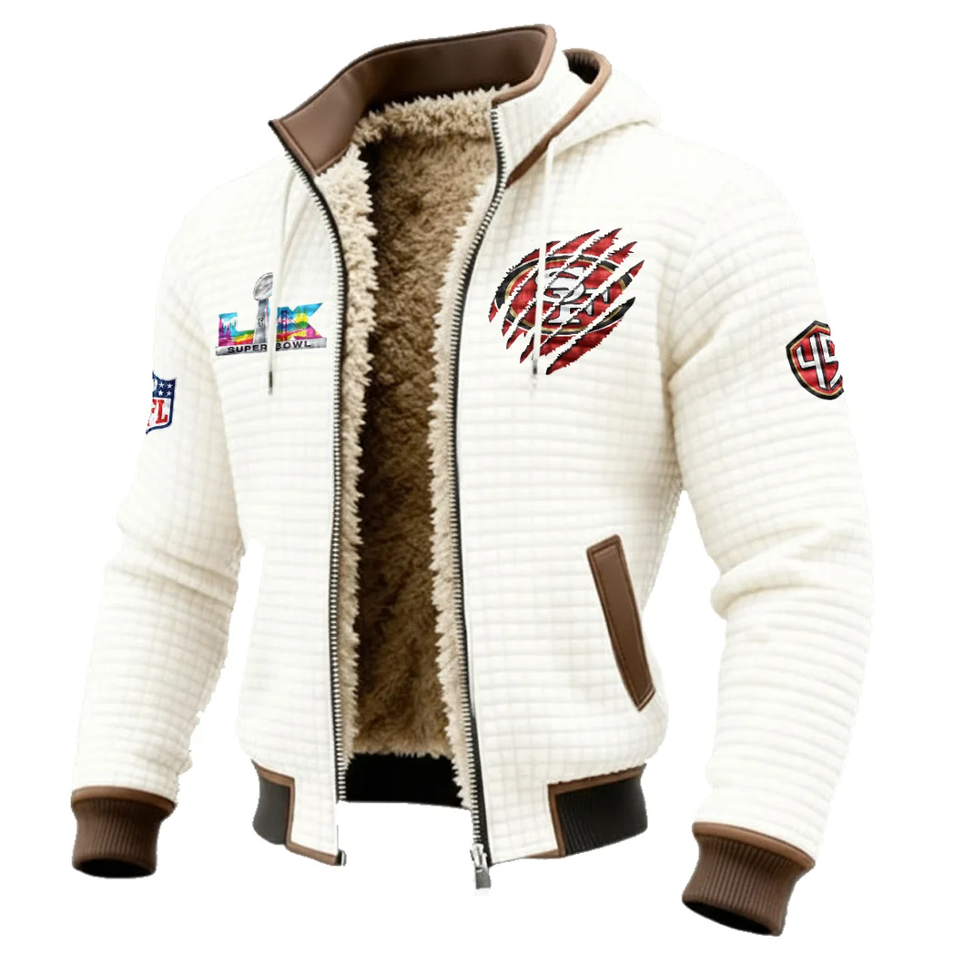 Golden City Crew Fleece-Lined Hooded Jacket, Premium Bonded Fleece Jacket HVN1459SF - White - Image 2