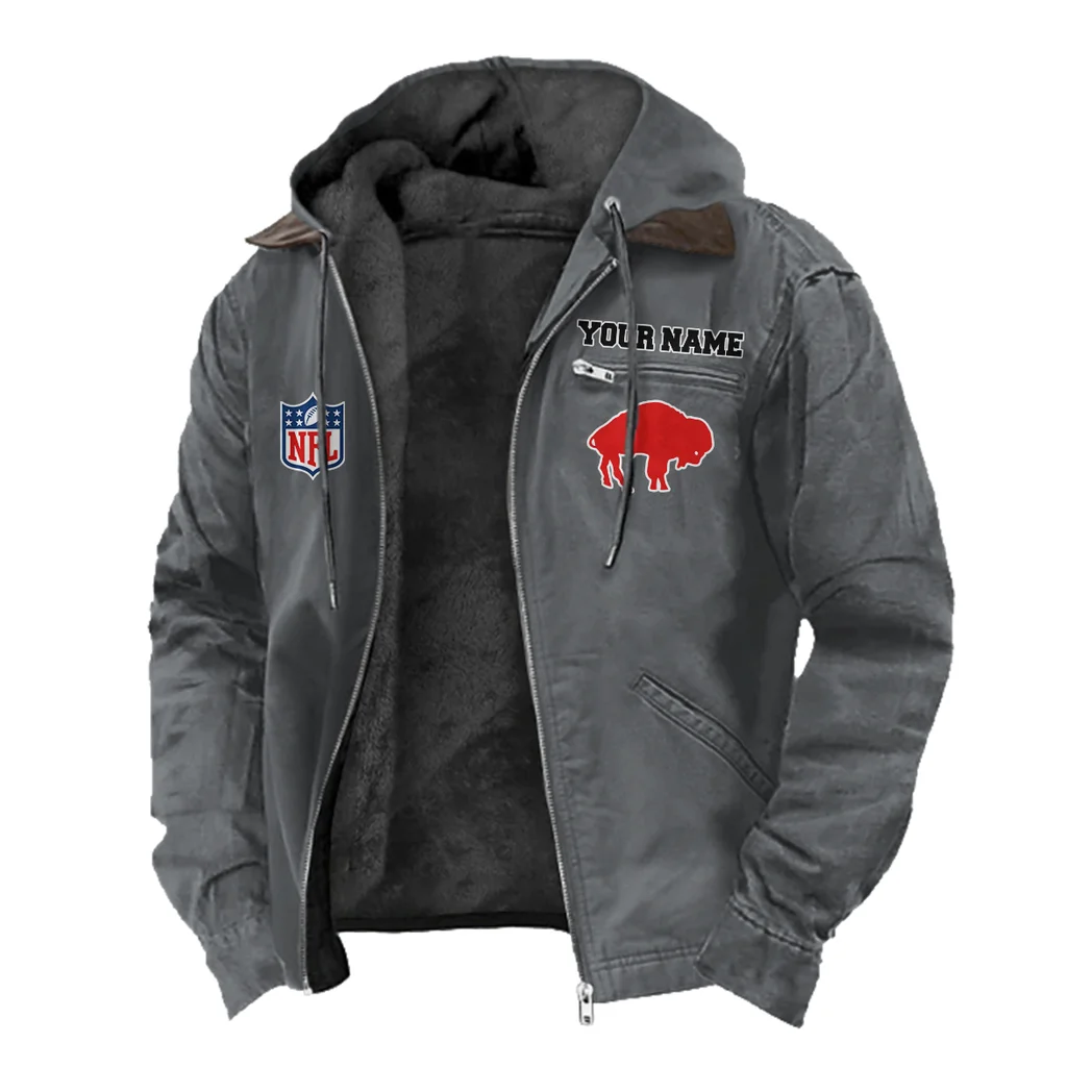 Buffalo Squad Flannel Hoodie, Athletic Spirit Fan Hoodie HVN1460BB - Gray - Image 2