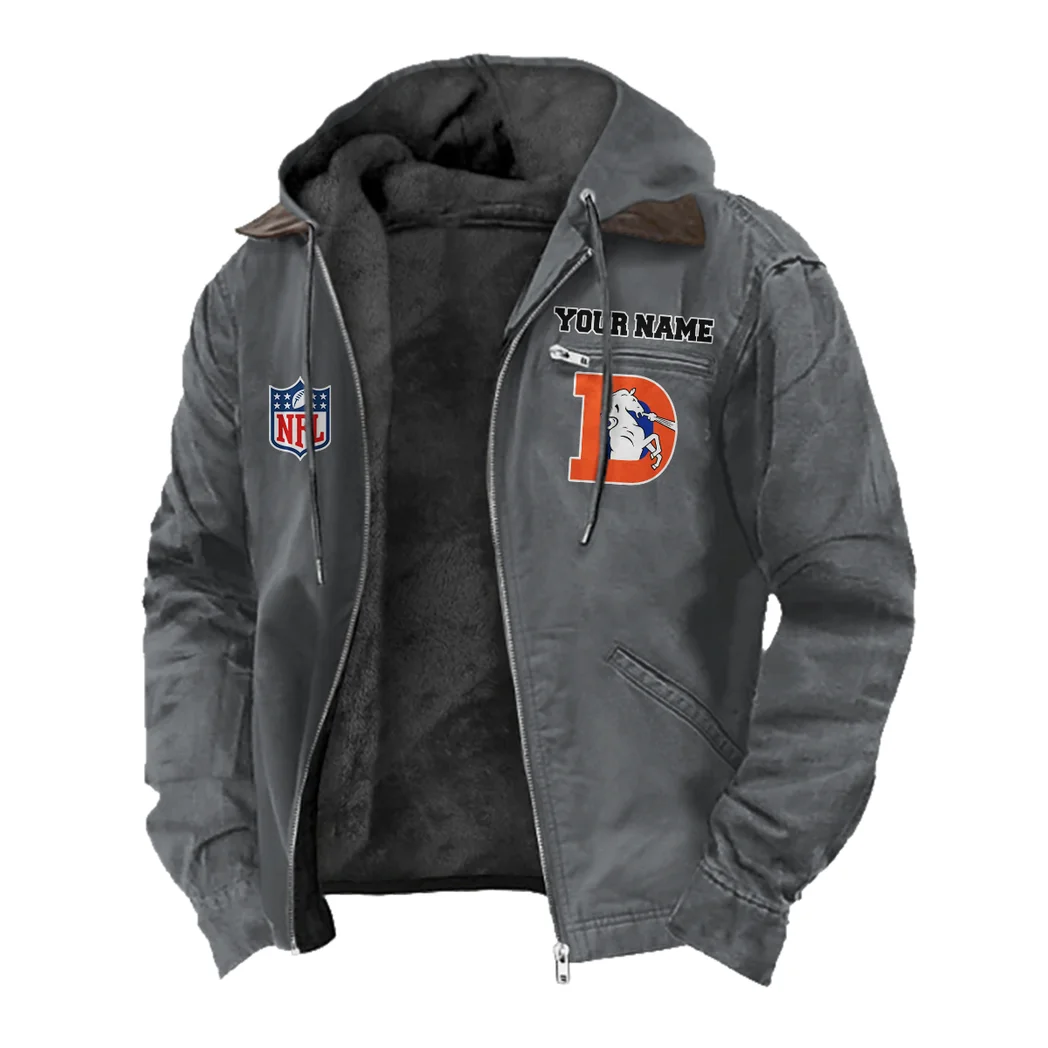 Orange Hooves Flannel Hoodie, Street Style Sport Hoodie HVN1460DB - Gray - Image 2