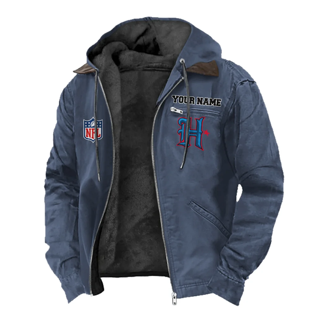 Texan Crew Flannel Hoodie, Athletic Lifestyle Fan Hoodie HVN1460HT - Navy Blue - Image 2
