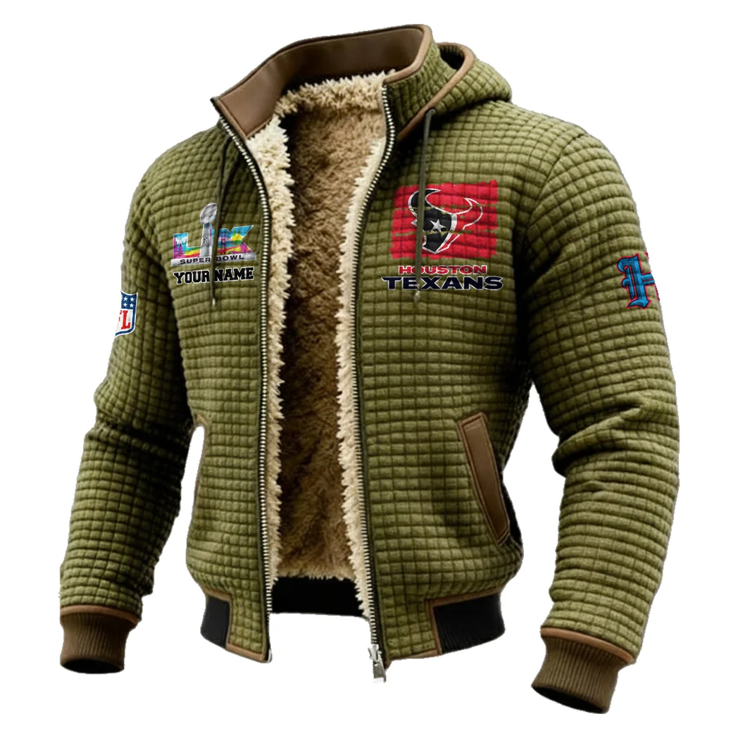 Texan Crew Fleece-Lined Hooded Jacket, Wind-Blocker Insulated Hoody HVN1460HT - Green - Image 2