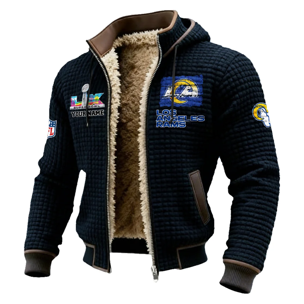 Blue Horns Fleece-Lined Hooded Jacket, Water-Resistant Thermal Hoody HVN1460LA - Black - Image 2