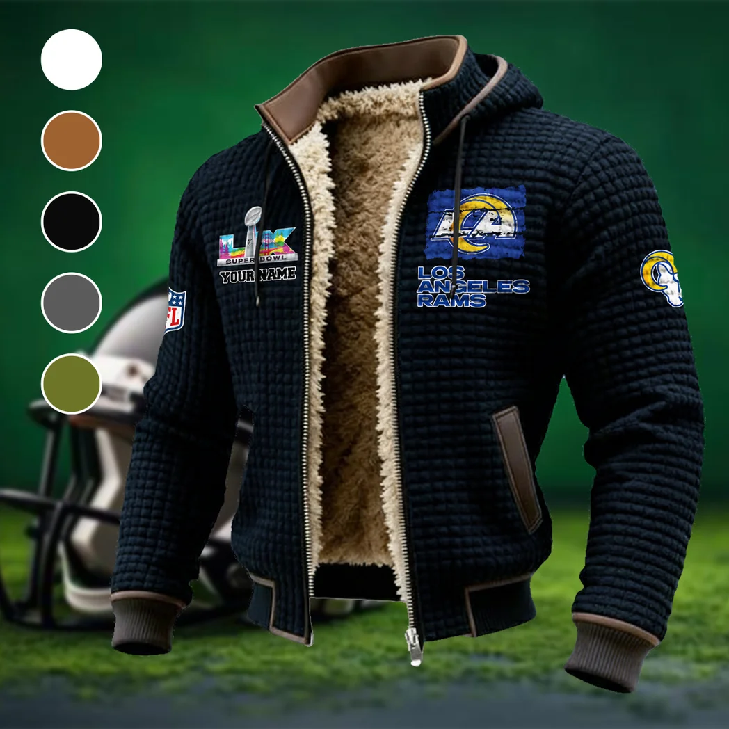 Blue Horns Fleece-Lined Hooded Jacket, Water-Resistant Thermal Hoody HVN1460LA - Black