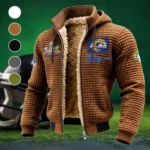 Blue Horns Fleece-Lined Hooded Jacket, Water-Resistant Thermal Hoody HVN1460LA - brown