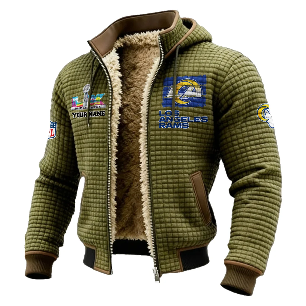 Blue Horns Fleece-Lined Hooded Jacket, Water-Resistant Thermal Hoody HVN1460LA - Green - Image 2