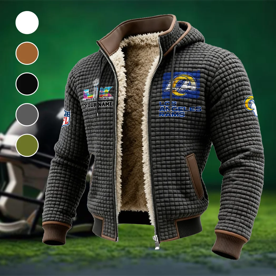Blue Horns Fleece-Lined Hooded Jacket, Water-Resistant Thermal Hoody HVN1460LA - Grey