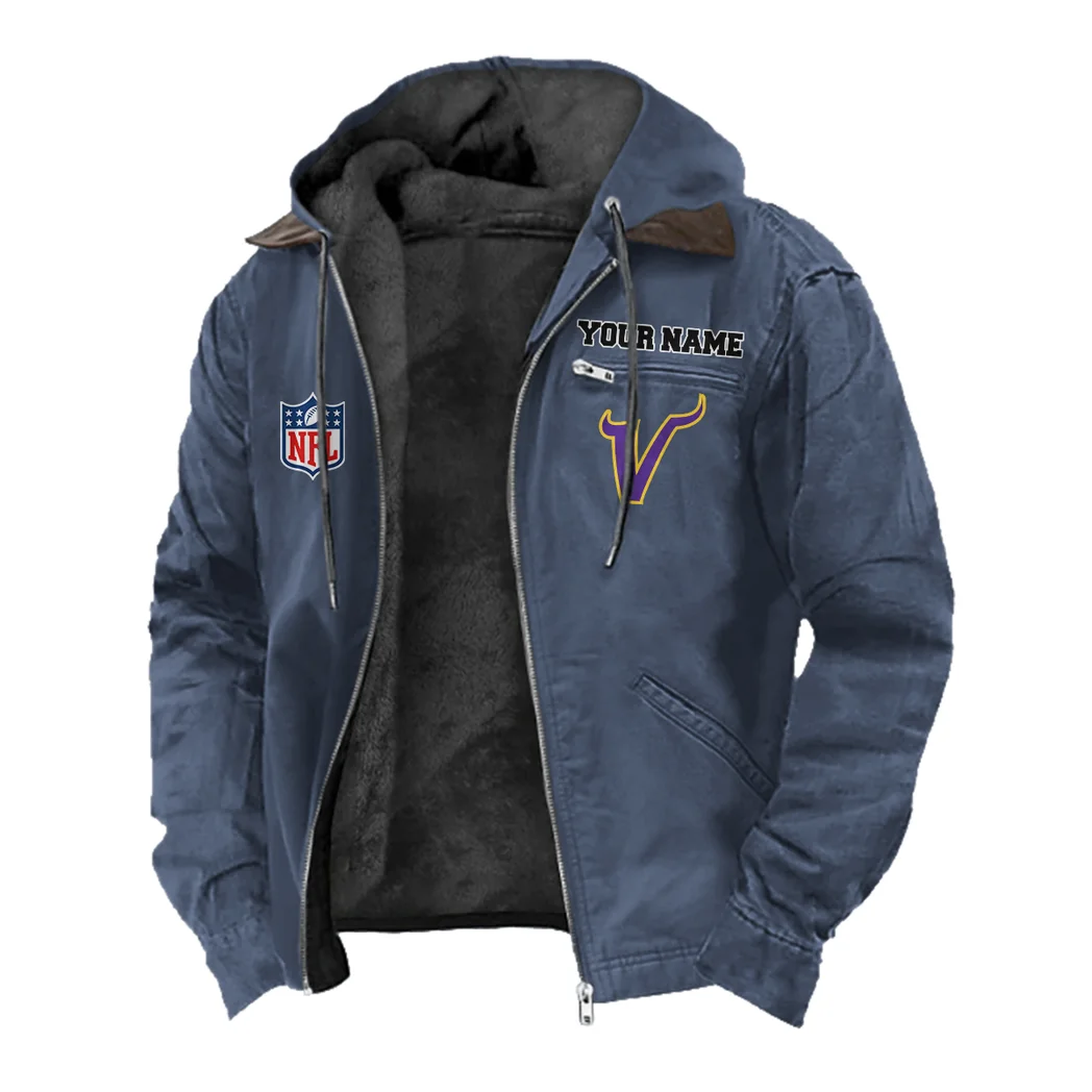 Game Day Raiders Flannel Hoodie, Rugged Sport Flannel Hoodie HVN1460MV - Navy Blue - Image 2