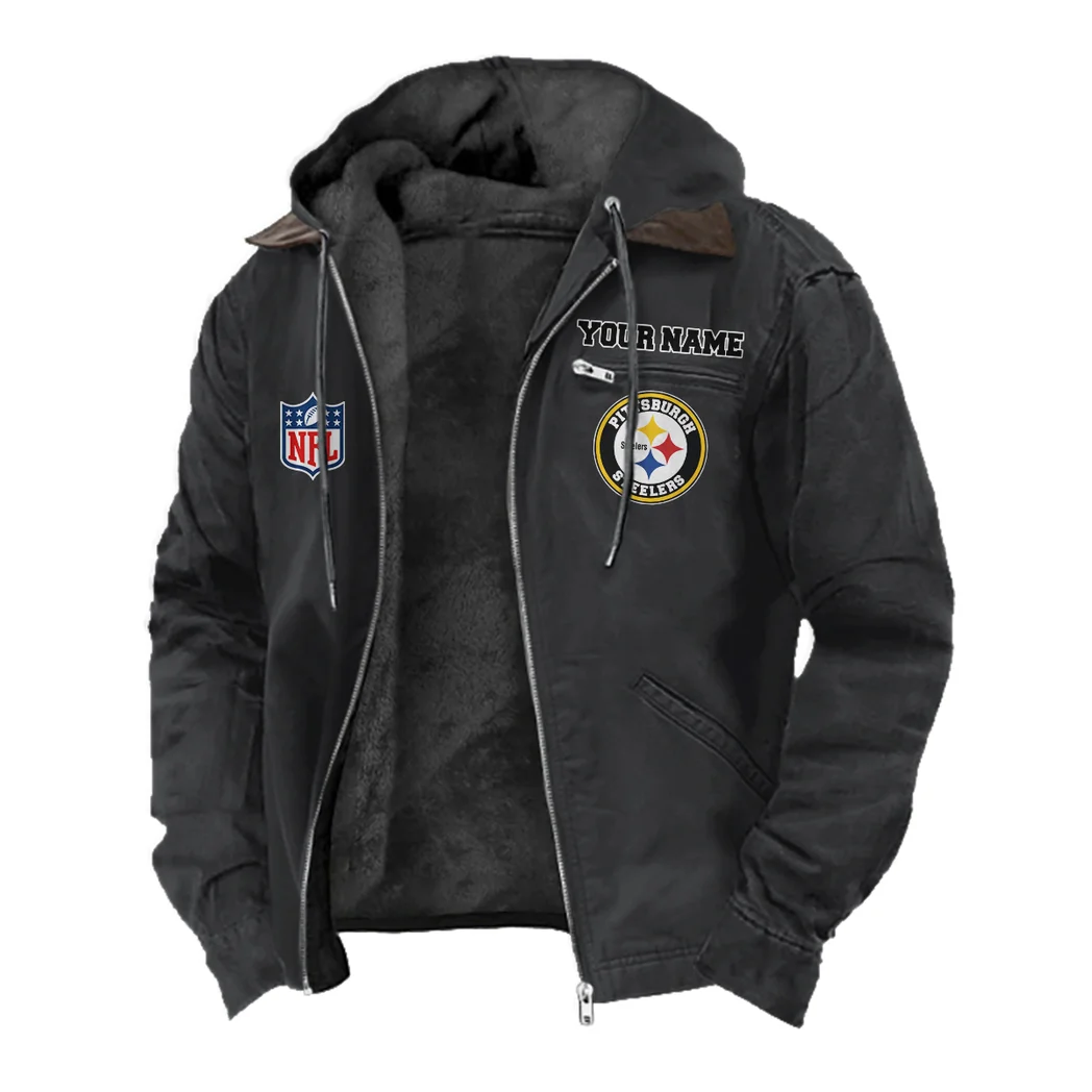 Football Steel Crew Flannel Hoodie, Supporter Spirit Hooded Flannel HVN1460PS - Black - Image 2