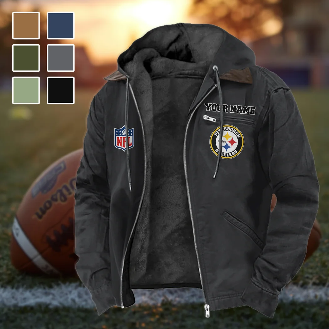 Football Steel Crew Flannel Hoodie, Supporter Spirit Hooded Flannel HVN1460PS - Black