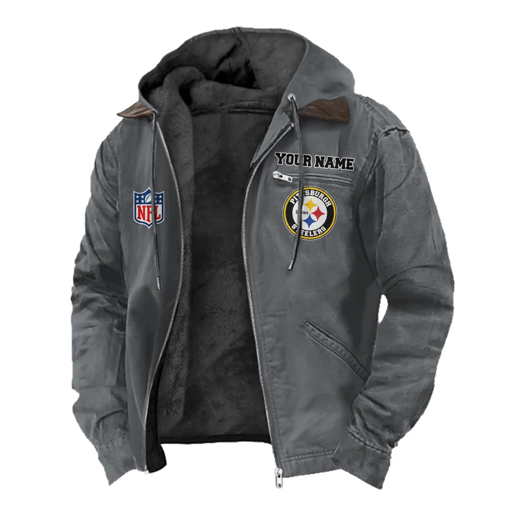 Football Steel Crew Flannel Hoodie, Supporter Spirit Hooded Flannel HVN1460PS - Gray - Image 2