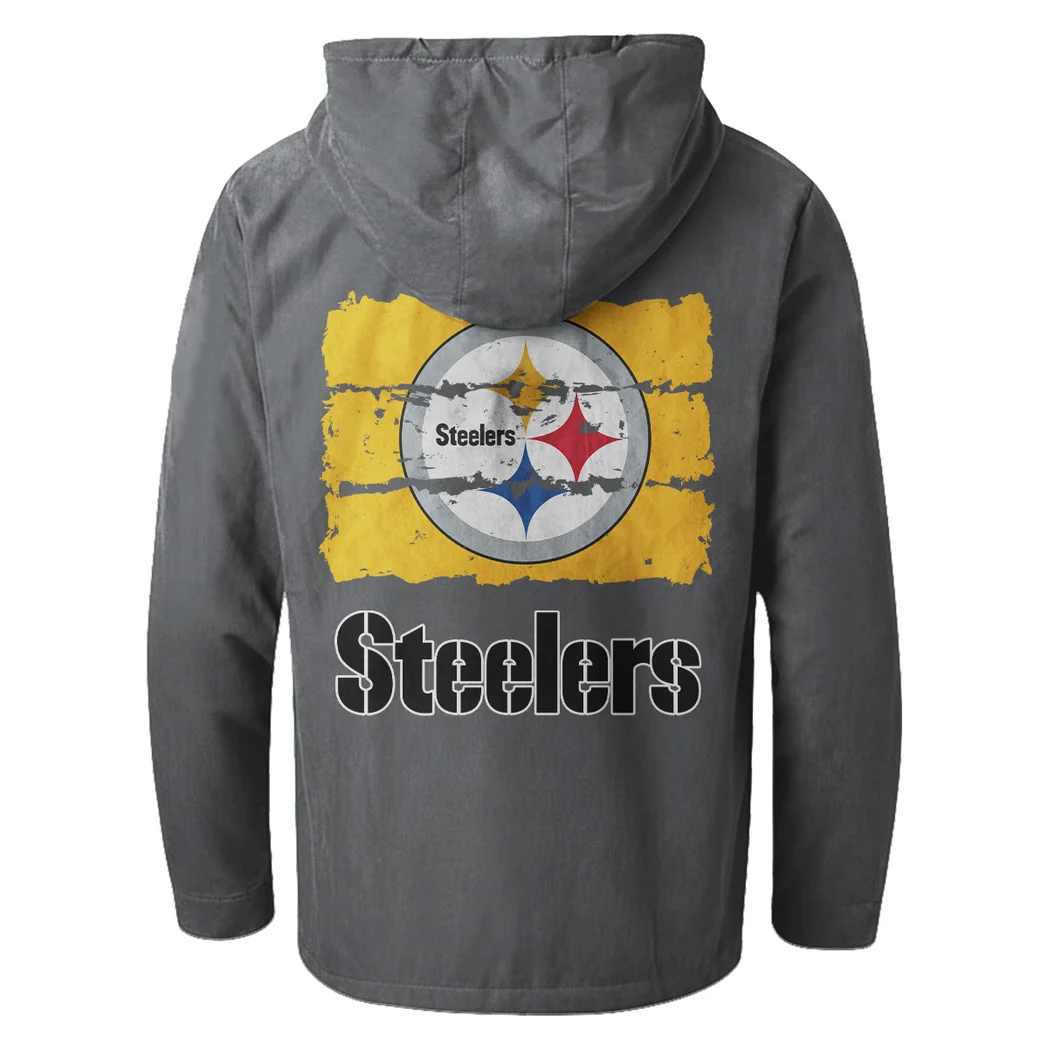 Football Steel Crew Flannel Hoodie, Supporter Spirit Hooded Flannel HVN1460PS - Gray - Image 3