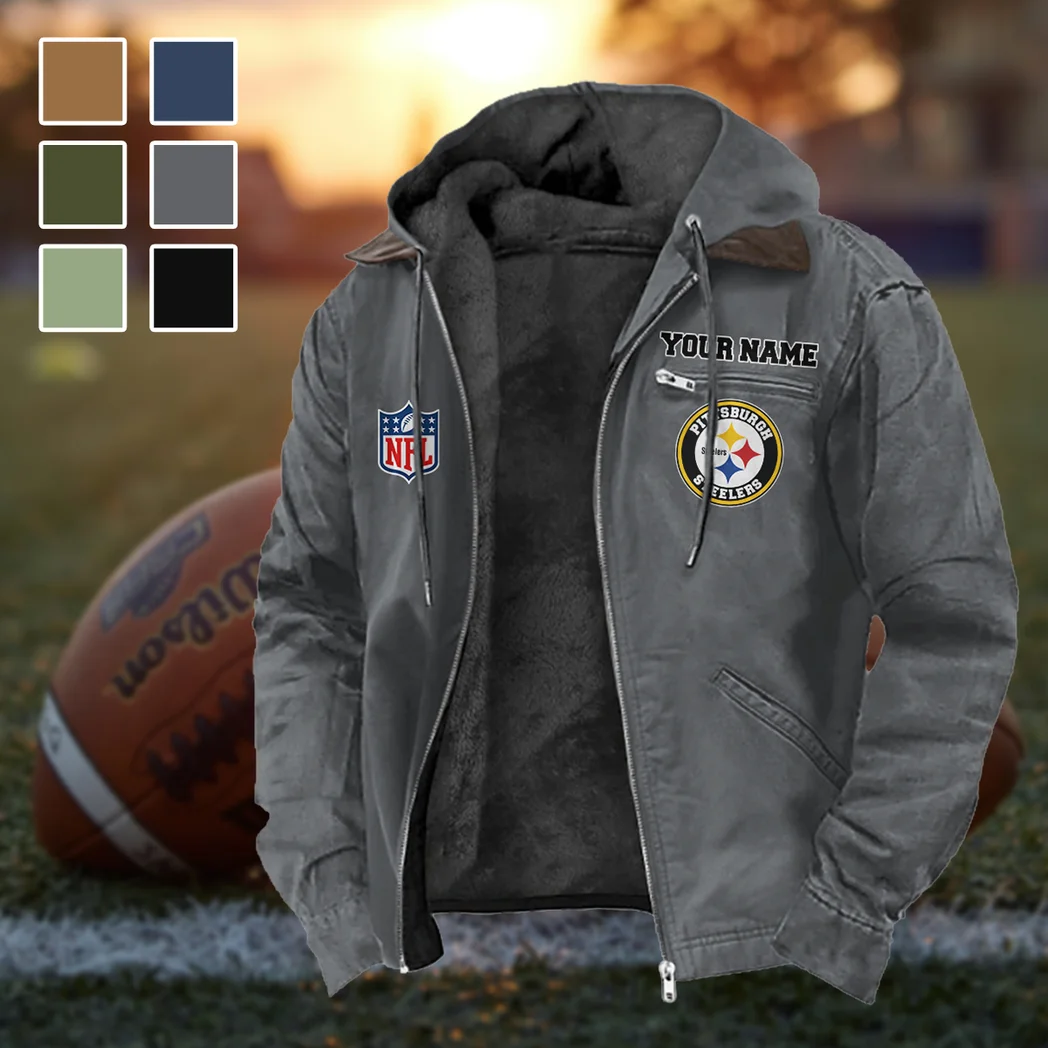 Football Steel Crew Flannel Hoodie, Supporter Spirit Hooded Flannel HVN1460PS - Gray