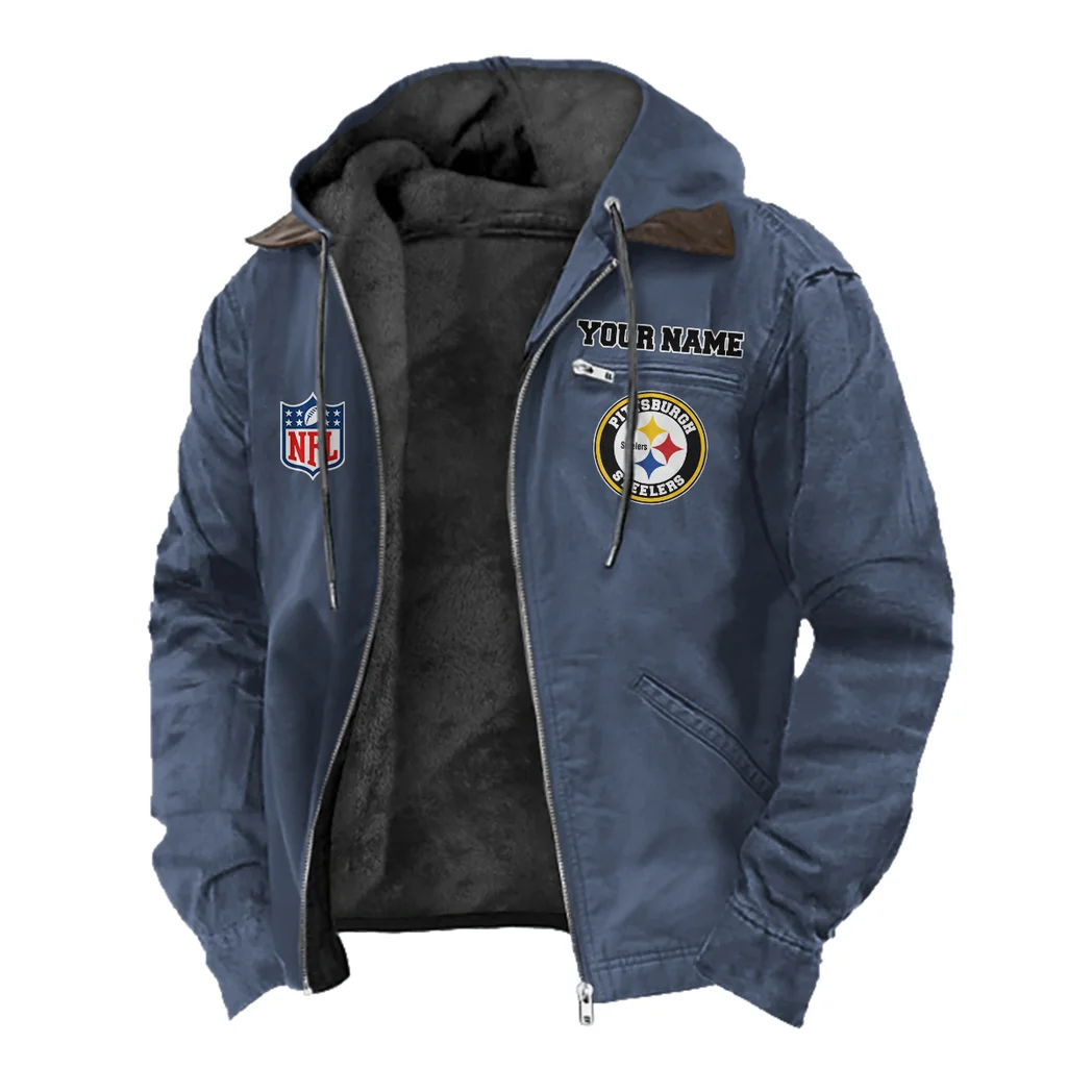 Football Steel Crew Flannel Hoodie, Supporter Spirit Hooded Flannel HVN1460PS - Navy Blue - Image 2