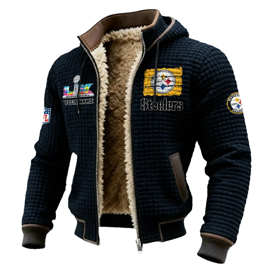 Football Steel Crew Fleece-Lined Hooded Jacket, High-Density Comfort Fleece HVN1460PS - Black - Image 2