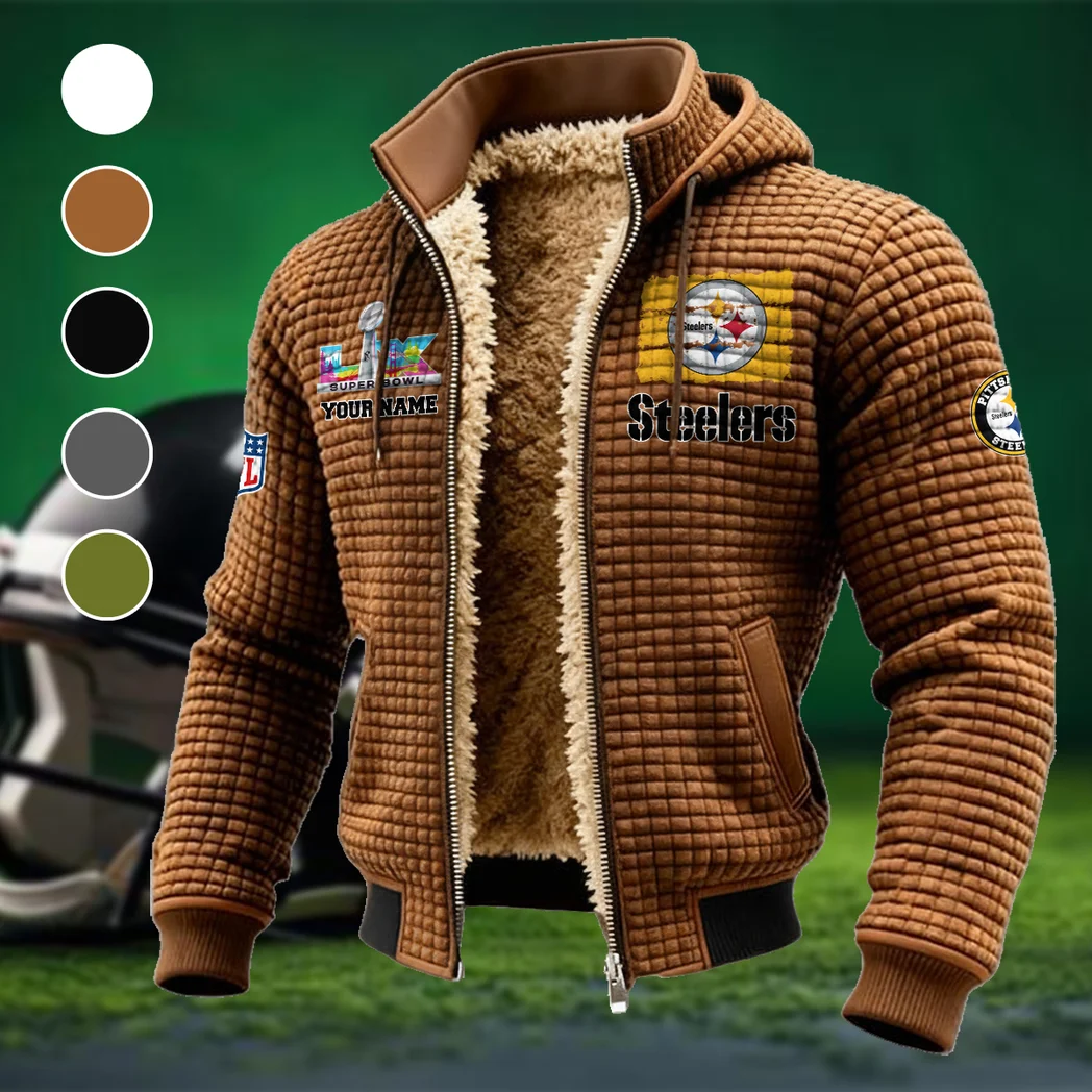 Football Steel Crew Fleece-Lined Hooded Jacket, High-Density Comfort Fleece HVN1460PS - brown