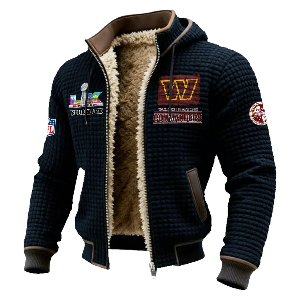 Football Red Crew Fleece-Lined Hooded Jacket, Modern Athletic Hybrid Parka HVN1460WC - Black - Image 2