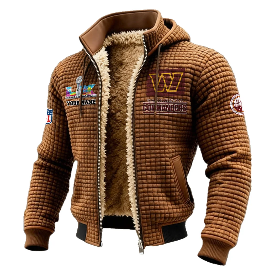 Football Red Crew Fleece-Lined Hooded Jacket, Modern Athletic Hybrid Parka HVN1460WC - brown - Image 2