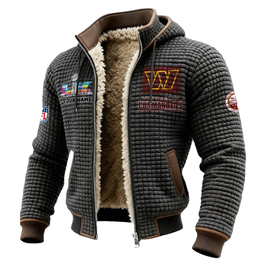 Football Red Crew Fleece-Lined Hooded Jacket, Modern Athletic Hybrid Parka HVN1460WC - Grey - Image 2