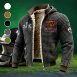 Football Red Crew Fleece-Lined Hooded Jacket, Modern Athletic Hybrid Parka HVN1460WC - Grey