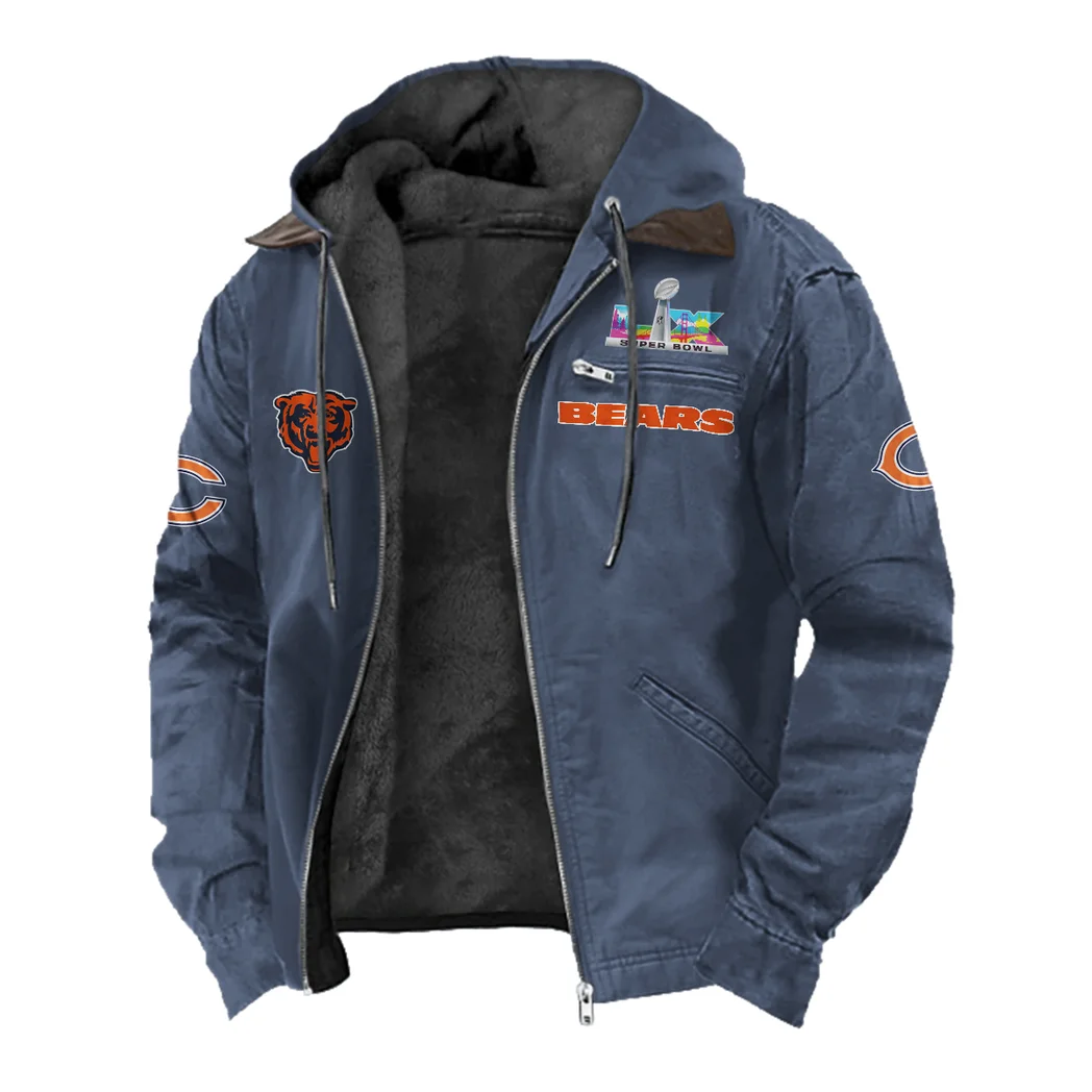 Fan Cubs Squad Flannel Hoodie, Casual Sport Hooded Flannel HVN1461CB - Navy Blue - Image 2