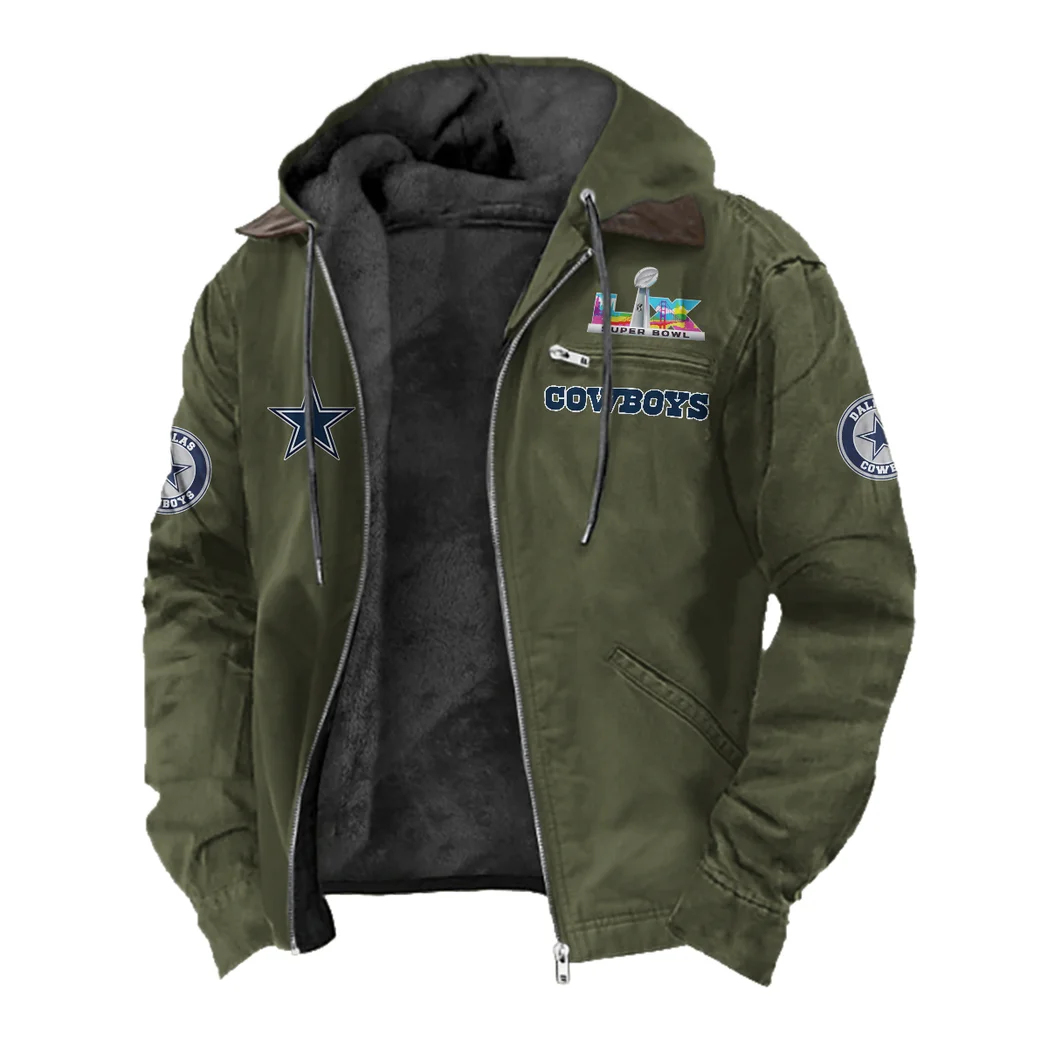 Match Day Stars Flannel Hoodie, Warm Fan Flannel Hoodie HVN1461DC - Green - Image 2