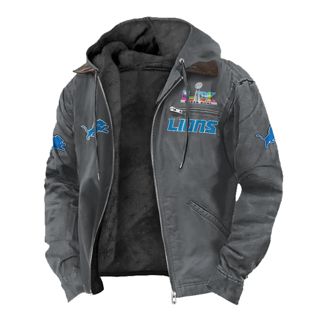 Football Lion Crew Flannel Hoodie, Cold Game Day Hoodie HVN1461DL - Gray - Image 2