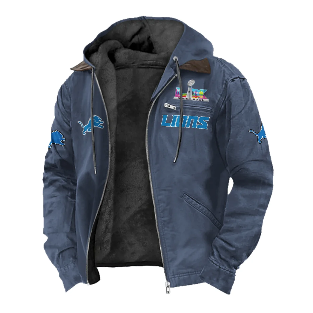 Football Lion Crew Flannel Hoodie, Cold Game Day Hoodie HVN1461DL - Navy Blue - Image 2