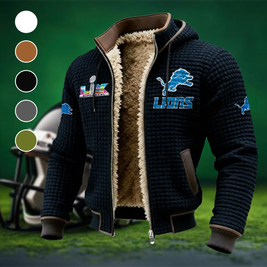 Football Lion Crew Fleece-Lined Hooded Jacket, Elite Athlete Winter Jacket HVN1461DL - Black