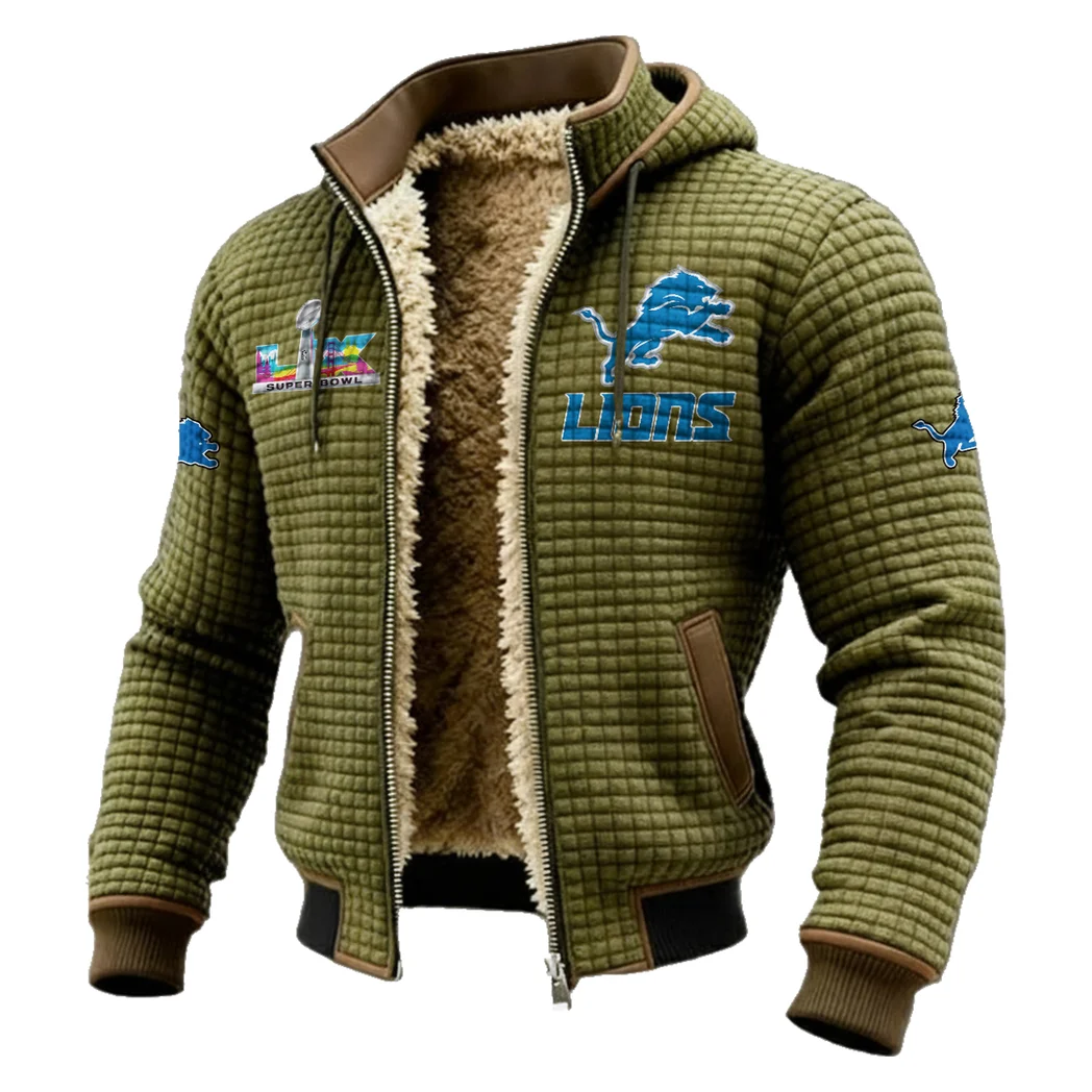 Football Lion Crew Fleece-Lined Hooded Jacket, Elite Athlete Winter Jacket HVN1461DL - Green - Image 2