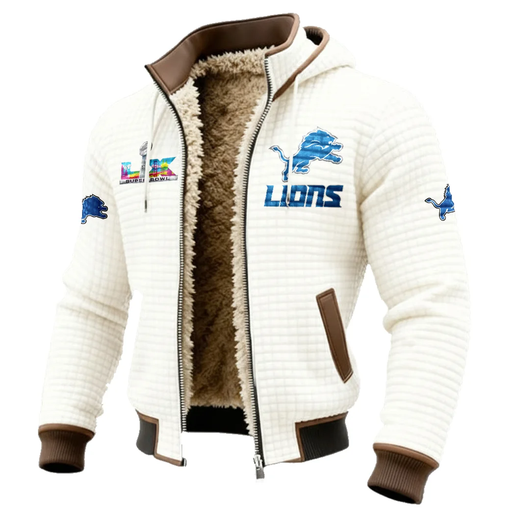 Football Lion Crew Fleece-Lined Hooded Jacket, Elite Athlete Winter Jacket HVN1461DL - White - Image 2