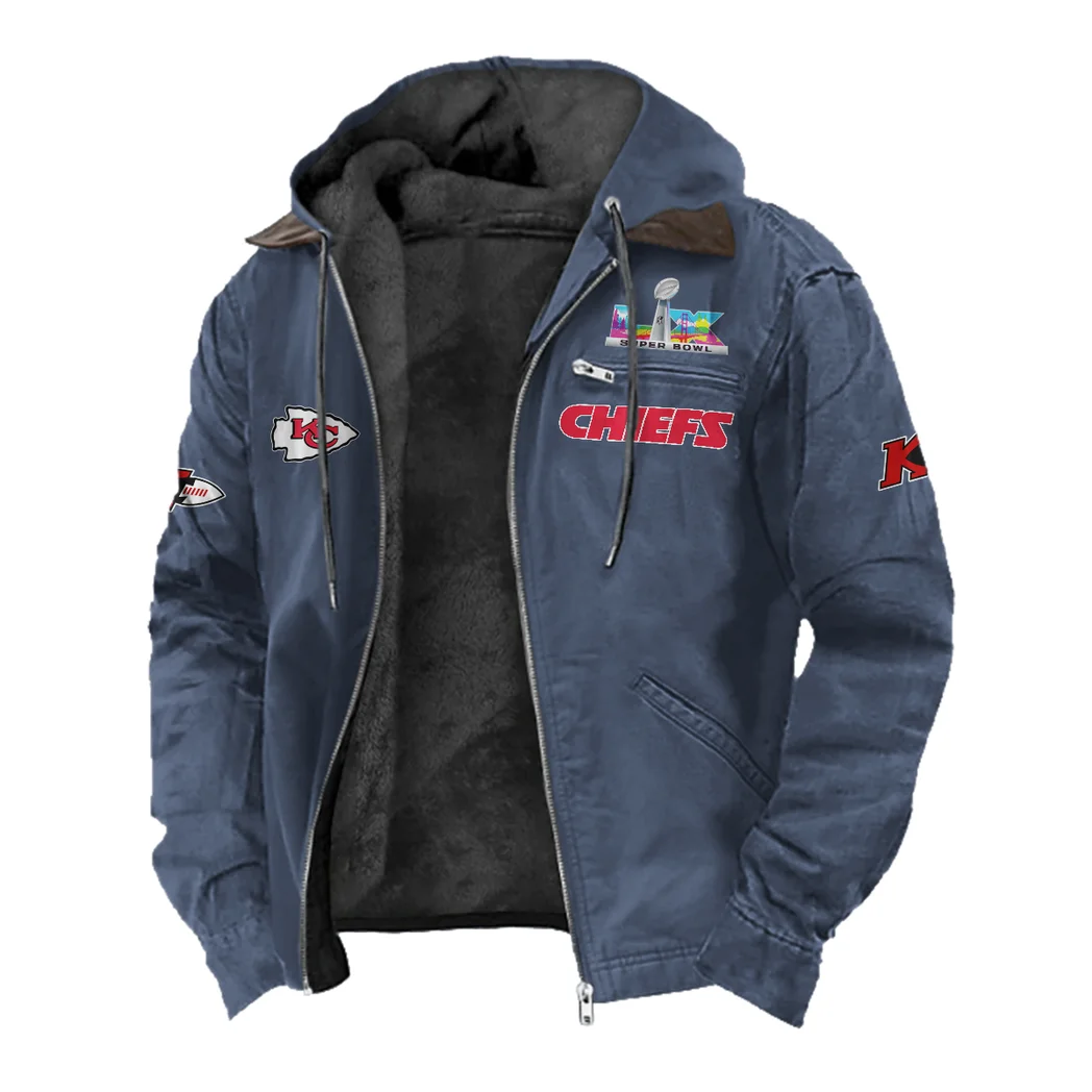 Game Day Squad Flannel Hoodie, Bold Supporter Flannel Hoodie HVN1461KC - Navy Blue - Image 2
