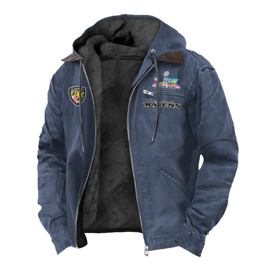 Charm City Squad Flannel Hoodie, Stadium Ready Flannel Hoodie HVN1462BR - Navy Blue - Image 2