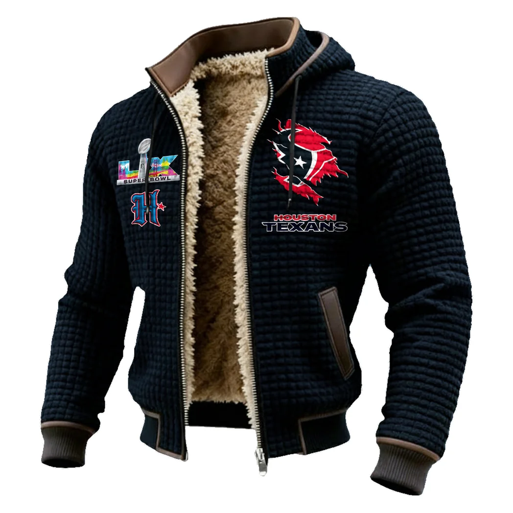 Football Blue Crew Fleece-Lined Hooded Jacket, Wind-Blocker Insulated Hoody HVN1462HT - Black - Image 2