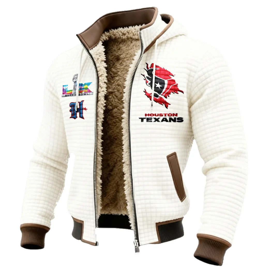 Football Blue Crew Fleece-Lined Hooded Jacket, Wind-Blocker Insulated Hoody HVN1462HT - White - Image 2