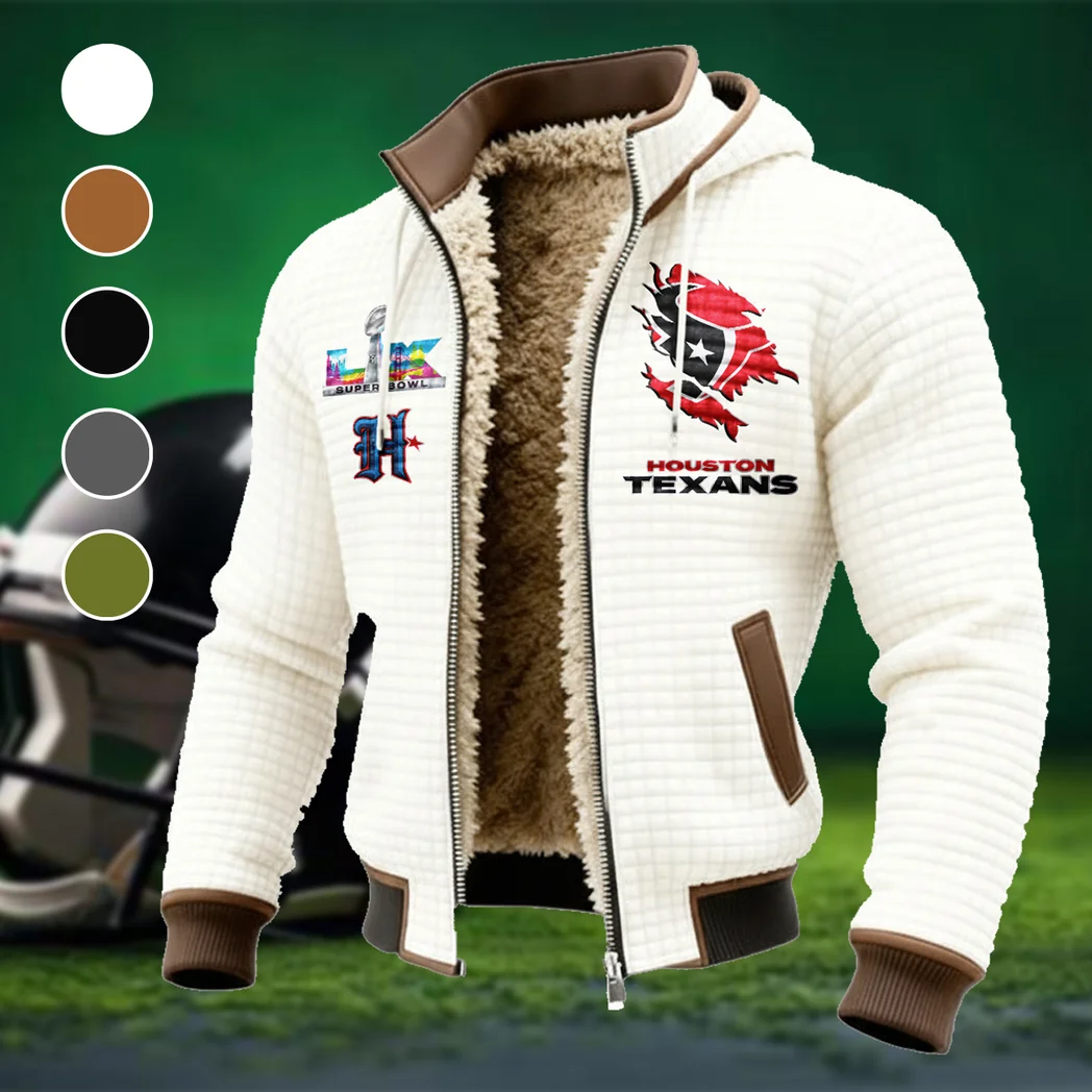 Football Blue Crew Fleece-Lined Hooded Jacket, Wind-Blocker Insulated Hoody HVN1462HT - White