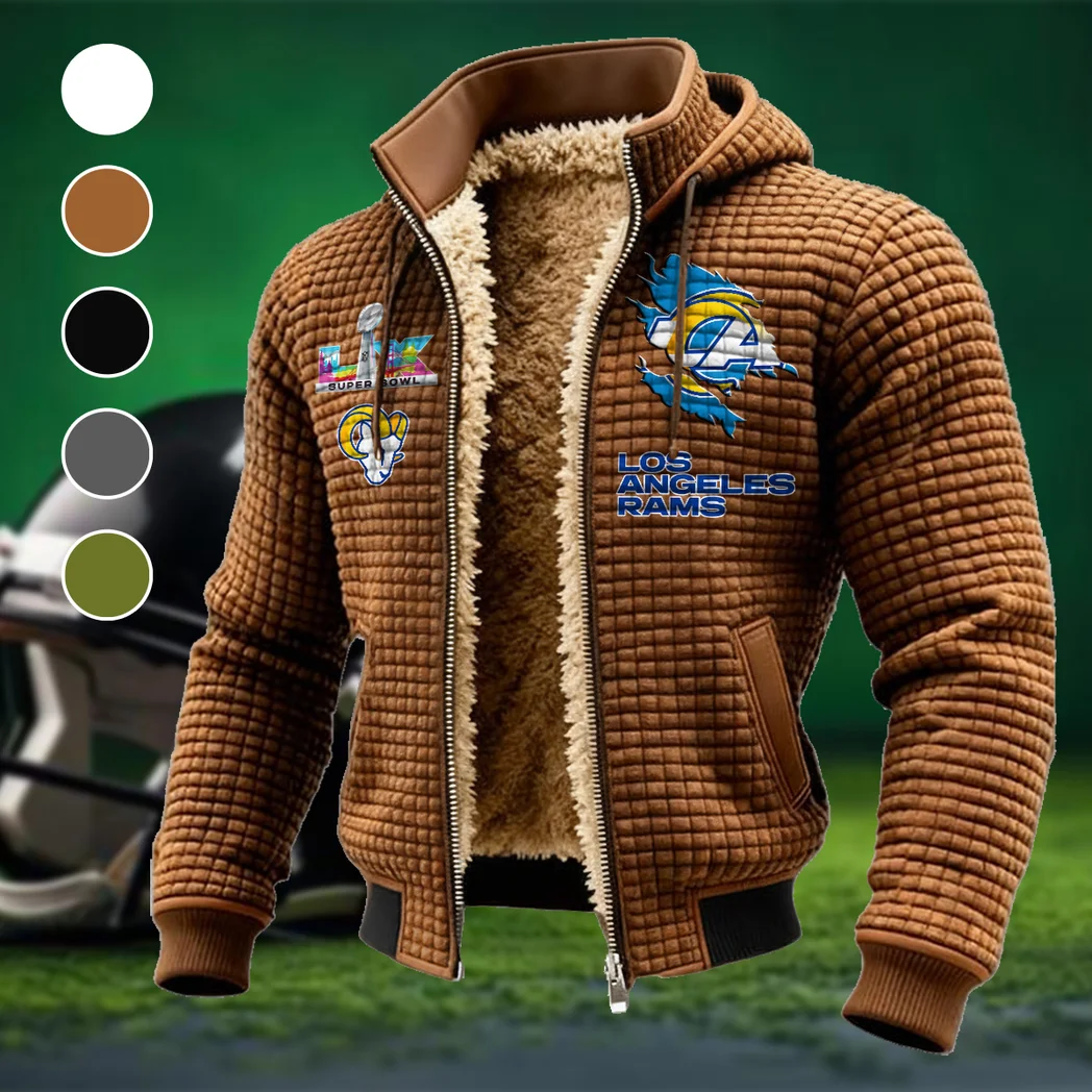 Fan Horn Squad Fleece-Lined Hooded Jacket, Water-Resistant Thermal Hoody HVN1462LA - brown