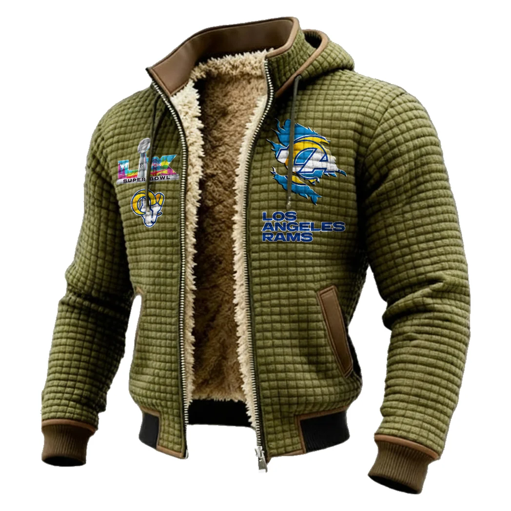 Fan Horn Squad Fleece-Lined Hooded Jacket, Water-Resistant Thermal Hoody HVN1462LA - Green - Image 2