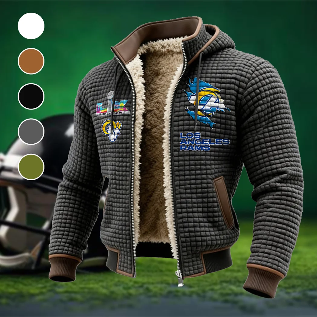 Fan Horn Squad Fleece-Lined Hooded Jacket, Water-Resistant Thermal Hoody HVN1462LA - Grey